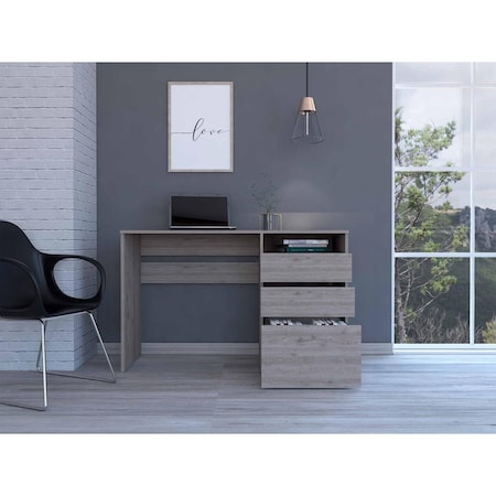 Homeroots Echo Light Gray Computer Desk with Three Drawers 403806